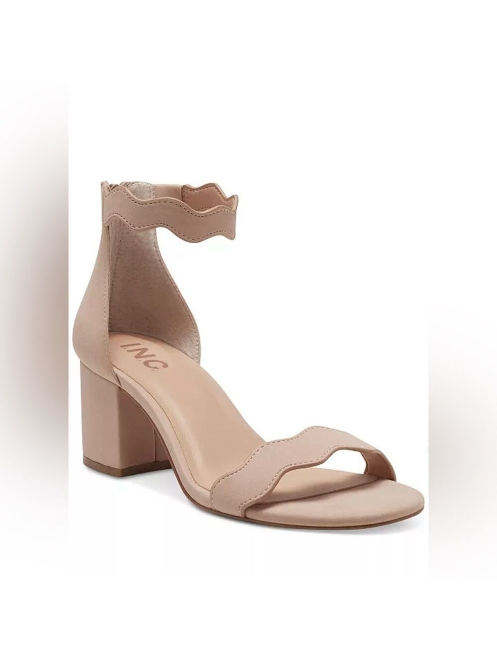 INC Beige Goring Scalloped Hadwin Round Toe Block Heel Sandals - NWT
